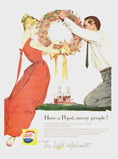 1957 PEPSI COLA soda Christmas vintage art PRINT AD holiday wreath bottle picture