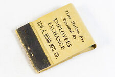 Edward G Budd Manufacturing Philly Employee Exchange 1920s Matchbook UNSTRUCK picture