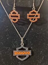 Harley Davidson Orange Swarovski crystal  earrings & Necklace picture