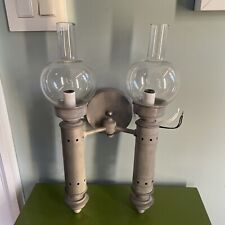 AUTHENTIC DESIGNS INC Argand Sconce Two Arm in Special Pewter Ivory Candle Glass picture