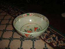 Chinese Hand Painted Asian Bowl Signed Dated 1938 Green Flowers Birds picture