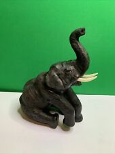 Very Rare Vintage Hand Crafted Leather carved Elephant Statue Sculpture 12” picture