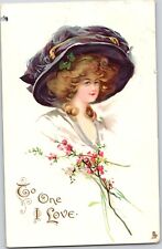 1912 New Bedford, Massachusetts Tuck's Postcard Beautiful Woman in Huge Hat picture