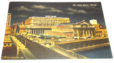 1951 CHICAGO UNION STATION PRR CB&Q MILW ALTON USED LINEN POST CARD picture