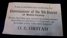 Old 1910's Walsh County Commissioner North Dakota Candidate Antique Calling Card picture