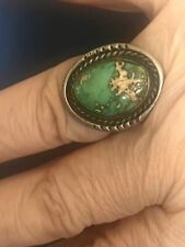 Best Early Navajo Natural Royston Turquoise Ring Unsigned Sterling Size c. 7 picture