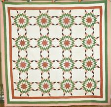 EARLY 1850's Vintage Touching Stars Antique Quilt ~Multiple Borders picture