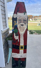 VTG Hand painted Santa Christmas Iron Board Sign 72x16 Folk Art Tracy Hall Decor picture