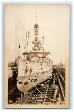 c1920's USS Pittsburgh Dry Dock At Sidi Abdullah Tunisia RPPC Photo Postcard picture