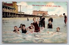 Boys Having A Frolic In The Surf Atlantic City New Jersey Posted 1910 Postcard picture