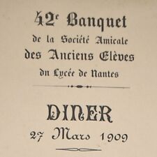 1909 Lycée de Nantes Student Reunion Banquet Menu Georges Clemenceau France picture