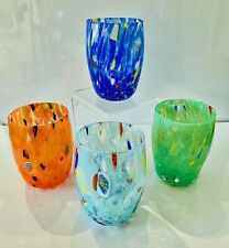 ARLECCHINO MILLEFIORI MURANO STEMLESS WINE - OLD FASHIONED GLASSES - SET OF 4 picture