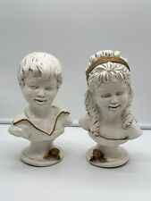 Vintage United Statuary Corp Victorian Style Boy And Girl Bust Set 1962 picture