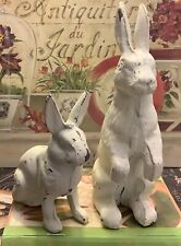 (2) Cast Iron Distressed Off White Rabbits~French Country/Cottage/Farmhouse~NICE picture