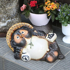 Shigaraki Yaki Gorone Tanuki Raccoon Dog Lie Down Pottery Lucky Charm Japan picture