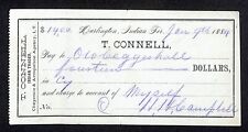 Darlington, Ok Indian Territory 1884 T. Connell Indian Trader Check Scarce picture