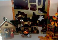 Vintage Autumn Grove Porcelain Lighted Harvest Village 6 Piece Set In Box picture