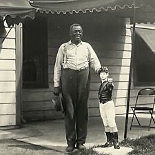 Vintage B&W Snapshot Photograph Black African American Man Next To Lawn Jockey picture