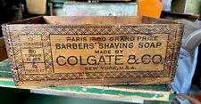 Rare Antique Dovetail Wood Crate Colgate Barbers Shaving Soap Primitive Box picture
