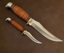 Marbles 2 Fixed Blade Stacked Leather Handle Hunting Set w/Dual Leather Sheath picture