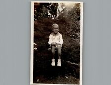 Antique 1940's Young Boy Sitting for Picture Black & White Photography Photo picture