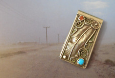 VINTAGE STERLING SILVER  TURQUOISE/CORAL  NAVAJO MONEY CLIP   LOT TS44 picture