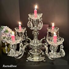Reed & Barton Silver Plated Epergne / Candle Holder Hanging Crystals Repaired picture