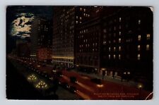 Chicago IL-Illinois, Night On Michigan Avenue, Antique, Vintage Postcard picture
