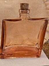Vintage Pink Amber Thick Glass Asymmetrical Decanter With Cork Top MCM picture