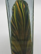 MCM Glass Vase Green Yellow Wavy Art Glass Cubist Murano Rectangle Narrow picture