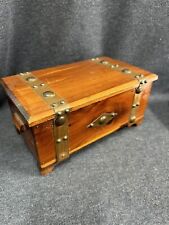 Vtg Handmade Cedar Wood Trinket Jewelry Box W/Hinged Lid & Brass Straps 9”x5”x4” picture