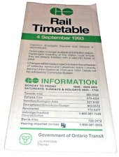 SEPTEMBER 1993 GO TRANSIT GO RAIL PUBLIC TIMETABLE picture