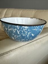 Antique Light Blue And White Large Swirl Enamelware Graniteware 8 1/2” Bowl picture