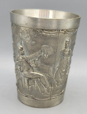 Vintage AF ZINN German Pewter Wine Cup Glass Embossed Mug picture