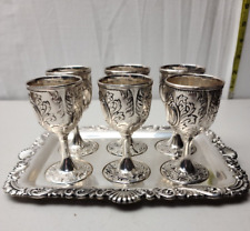 Vintage Silverplate 6 Cordials With Tray 1950's Japan picture