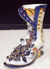Pretty VINTAGE LimogesLike China Hand Painted Cobalt Blue FLORAL Design BOOT 4.5 picture