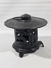 Vintage Cast Iron Pagoda Asian Garden Hanging Lantern Candle Holder Bird Bamboo picture