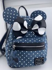 LOUNGEFLY DISNEY MINNIE MOUSE POLKA DOTS MINI BACKPACK DENIM picture