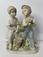 Vintage Rex Young Girl And Boy Picking Flowers Porcelain Figurine Made In Spain picture