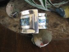 Substantial Mexico Sterling Silver Inlaid Abalone Clamper Bracelet  picture