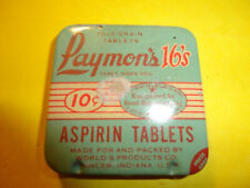 1930-40'S LAYMON'S 16'S ASPIRIN TABLETS TIN-WORLD PRODUCTS-SPENCER IND-HEADACHES picture