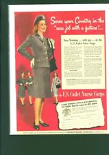1944 WWII Vintage US Cadet Nurse Corps Color Print Ad Army War patriotic picture