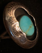 Best Early Navajo Hand Stamped Shadowboxed Natural Turquoise Ring Size 6.75 picture