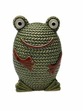 Vintage  Green Frog Sock Poppet Rope Coin Bank Smile  7” Inch Japan Kitsch picture
