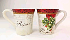 Set of 2 Cracker Barrel Season of Peace Rejoice Ceramic Mugs Matching 4.75” picture