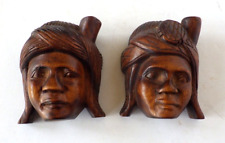 Vintage Hand Carved Wooden Tribal Face Art Wall Décor or Free Standing Set of 2 picture