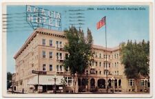 Acacia Hotel, Colorado Springs, Drugs Sign, American Flag 1928 Posted Postcard picture