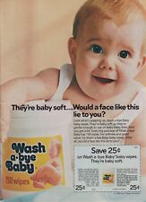 Wash A-Bye Baby Wipes Vintage 1984 Print Ad Page Cute Happy Baby Old Coupon picture