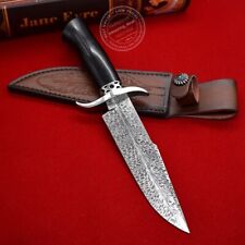STAINLESS STEEL HUNTING KNIFE FEATHER PATTERN SURVIVAL FIXED BLADE BOWIE EBONY picture