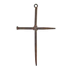 Small Metal Crossed Nails Wall Cross Rustic Finish Religious Decor 6 3/4 inch picture